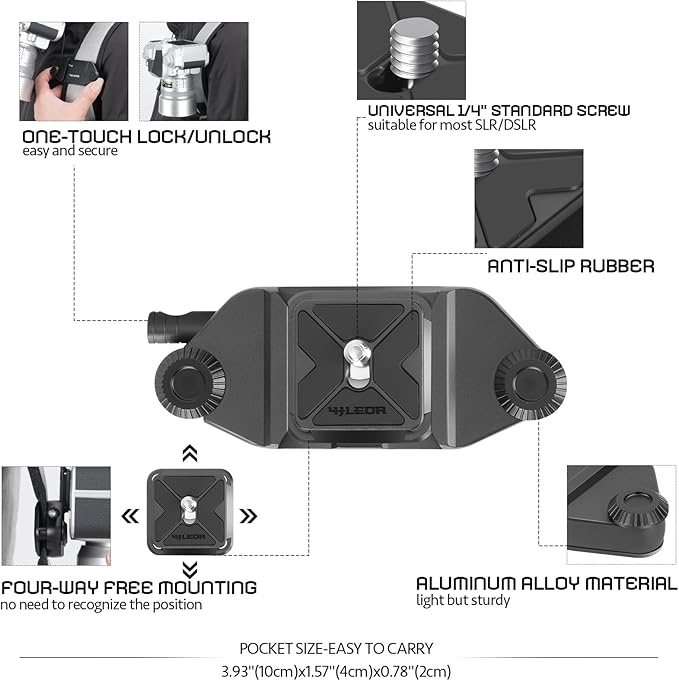 V1 Camera Clip Kit with Quick Release Plate, Capture Camera Clip for Backpack Strap, Quick Mount/Release System for DSLR, Mirrorless, and Action Cameras