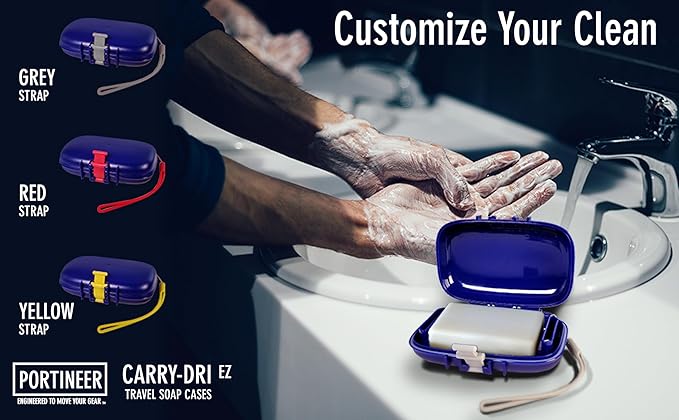 Carry-Dri EZ Travel Bar Soap Container & Dish - Dries with Patented Air Vents - Durable Leakproof Soap Holder - Compact Soap Bar Case - Ultimate Portable Soap Box for Traveling - Blue-Yellow
