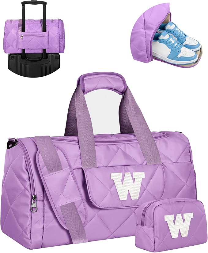 Elilier Girls Overnight Bag with Toiletry Bag, Dance Bag with Letter, Gifts for Girls, Personalized Gift for Daughter, Granddaughter, Niece, Girl Trip Favors, Birthday Christmas Easter Gift Idea