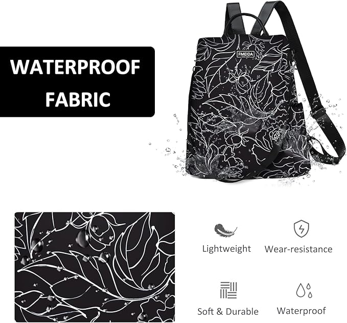 Fmeida Women's Anti-Theft Backpack Purse | Lightweight Travel Daypack for College, Work & Outdoor | Nylon Back pack with Minimalist Floral Design