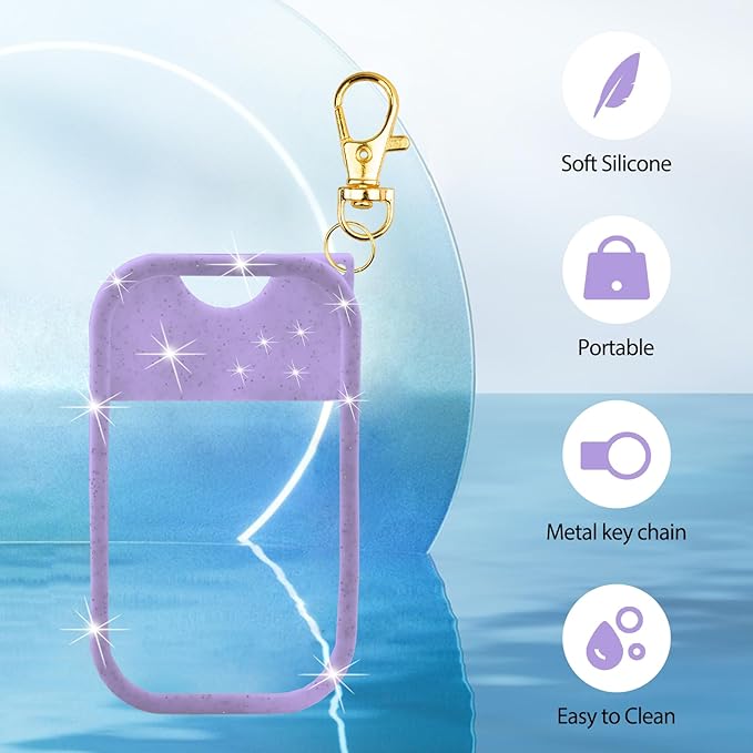 TERPINK Silicone Case Compatible with Touchland Hand Sanitizer Spray, Protective Case with Keychain for 1 fl oz, Hand Sanitizer Spray Accessory (Glitter Sequin Purple)