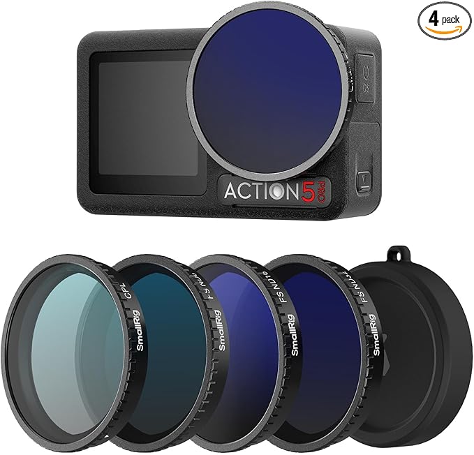 SmallRig ND Filter Kit for DJI Osmo Action 5 Pro/Action 4, 5 Pack CPL FS ND8 ND16 ND32 Snap-On Polarizing Neutral Density Filters & Lens Silicone Cover, HD Optical Glass/Multi-Coated Filters 5411