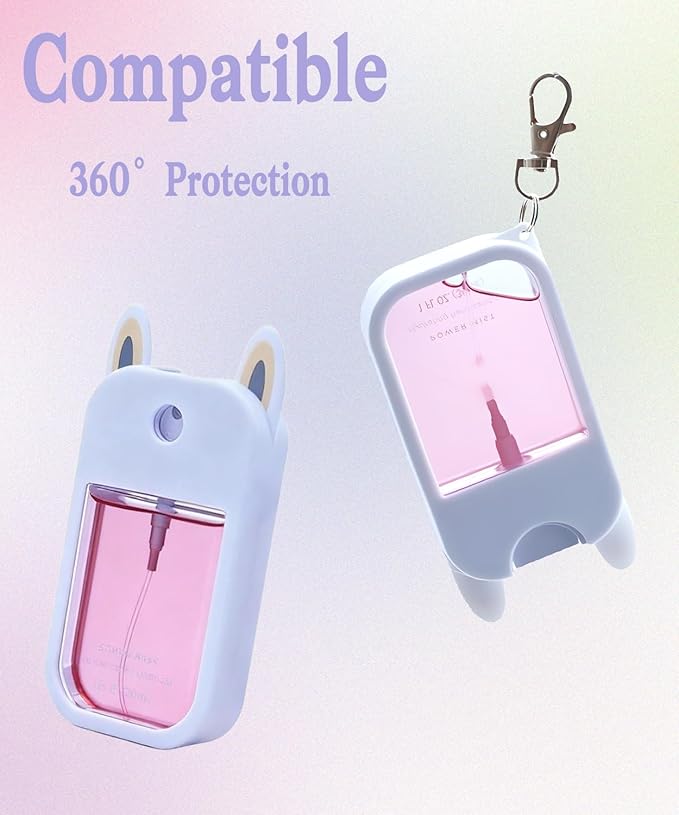 Hand Sanitizer Spray Silicone Case Compatible with Touchland 1 FL. OZ./30 mL, Cute Ears Design Hand Sanitizer Mist Accessory with Keychain (White, 1 Pack)