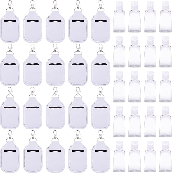Duufin 40 Pieces Hand Sanitizer Keychain Holders Set with 20 Pieces Hand Sanitizer Holder and 20 Pieces Empty Travel Bottles