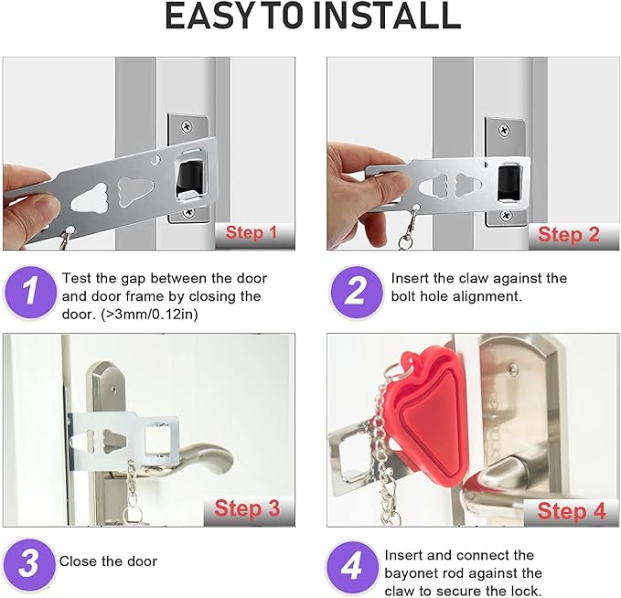 Portable Door Lock Home Security Door Locker Travel Locks for Additional Safety and Privacy Perfect for Apartment Hotel Home College 2 Pack