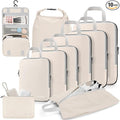 Gonex 10 Set Compression Packing Cubes, Expandable Storage Travel Bags for Suitcase, Luggage Organizers with Hanging Toiletry Bag Laundry Bag Shoe Bag Accessories Bag (Cream)