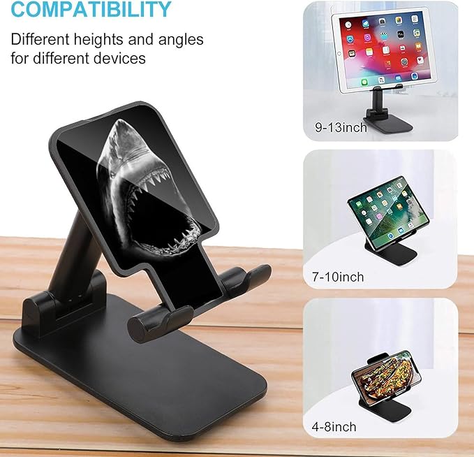 Black Shark Bite Portable Cell Phone Stand Foldable Desktop Phone Holder Adjustable Height Angle with Print Pattern