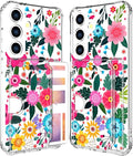Compatible with Samsung Galaxy S24 / S25 Case Card Holder for Women Cute Design,Wallet Phone Cases Transparent Cool Kawaii Protective (Clear Floral Spring Blossom)