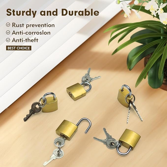 6 Pcs Copper Luggage Locks with Keys, Metal Keyed Pad Locks, School Gym Locker Lock, Suitcase Lock