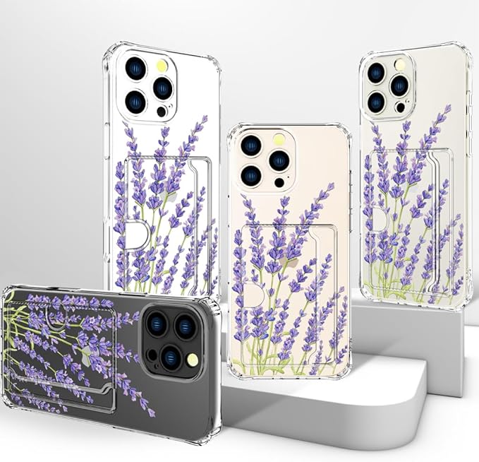 Compatible with iPhone 16 Pro Case Card Holder for Women Cute Design,Wallet Phone Cases Transparent Cool Kawaii Protective (Clear Purple Lavender)