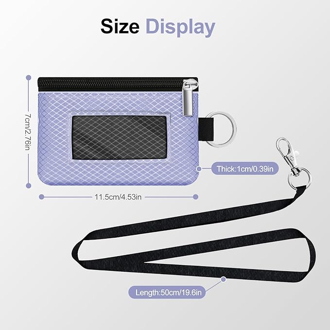 Minimalist RFID Blocking Small Wallet with ID Window,WaterResistant Zip Id Case Wallet with Lanyard Keychain for Cards,Cash,Travel,Women,Men (Lavender Purple/Black)
