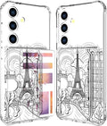 Compatible with Samsung Galaxy S24+ Plus / S25+ Plus Case Card Holder for Women Cute Design,Wallet Phone Cases Transparent Cool Kawaii Protective (Clear Paris City Eiffel Tower)