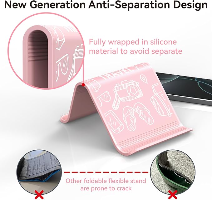 Airplane Phone Holder Mount, Travel Essentials Flexible Phone Holder, Airplane Tablet Holder for Flying, Desk, Compatible with iPhone, Smartphone, Tablet, Pink