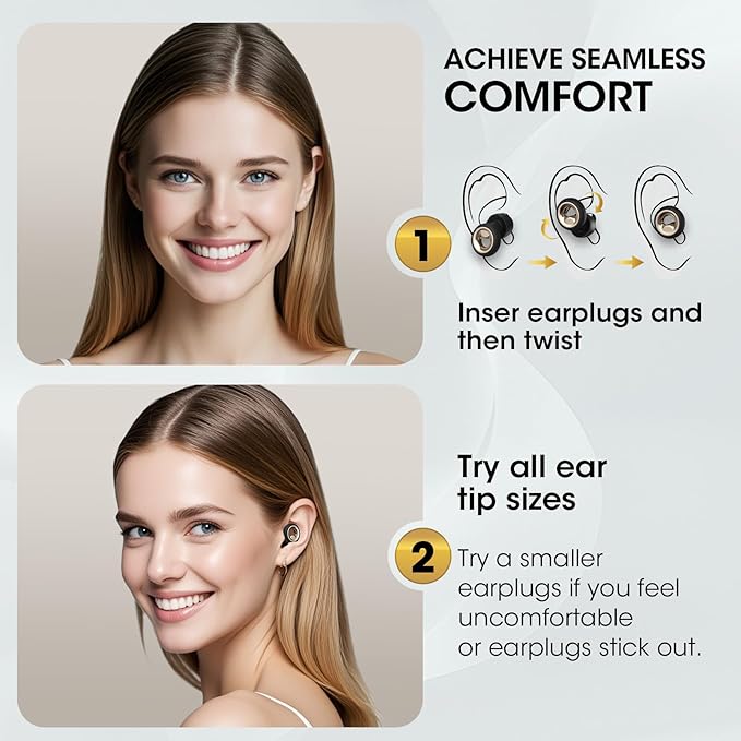Ear Plugs for Sleeping, 45dB Silicone Ear Plugs for Noise Reduction, Reusable Sleeping Noise Cancelling Earplugs for Snoring, Concert & Shooting Ear Protection with 8 Eartips(Dark Black)