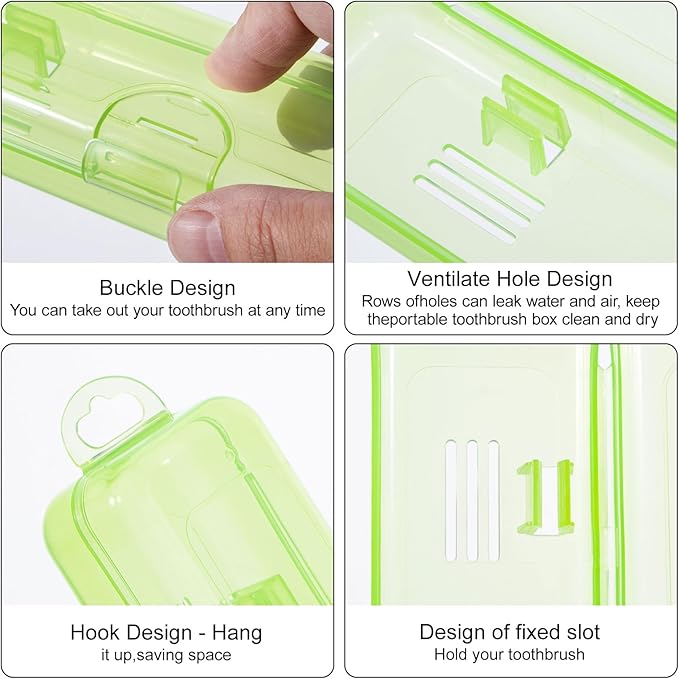 Yeeco Toothbrush Case 2 Packs, Transparent Green Travel Size, Plastic Holder, 7.87 x 1.85 x 1.18 Inches Portable for Traveling