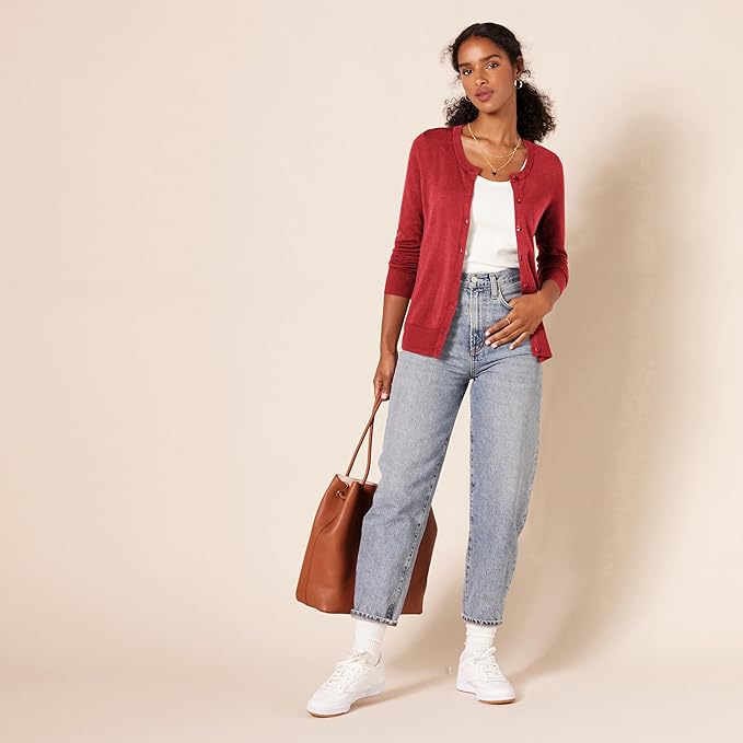 Amazon Essentials Women's Lightweight Crewneck Cardigan Sweater (Available in Plus Size)