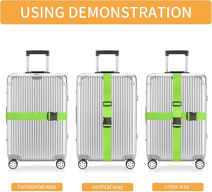 BILIONE 8 Pcs Luggage Straps, 79" Long Belts Keep Suitcase Secure While Traveling, TSA Approved Add a Bag Premium Accessory for Travel Bag Closure (8Pcs Black)