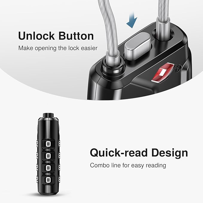 Puroma 2 Pack TSA Approved Luggage Locks, 4 Digit Combination Travel Cable Locks Resettable Code Lock with Zinc Alloy Body for Suitcase, Toolbox, Backpack, Bag, Gym Locker (Black)