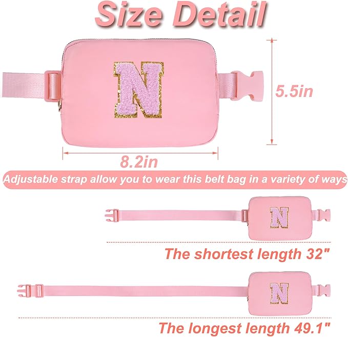 Uygafly Personalized Belt Bag for Women Girls - Fashion Mini Waist Packs with Adjustable Strap - Trendy Travel Fanny Pack Crossbody Bags with Initial Letter - Teen Gifts | Peach,N