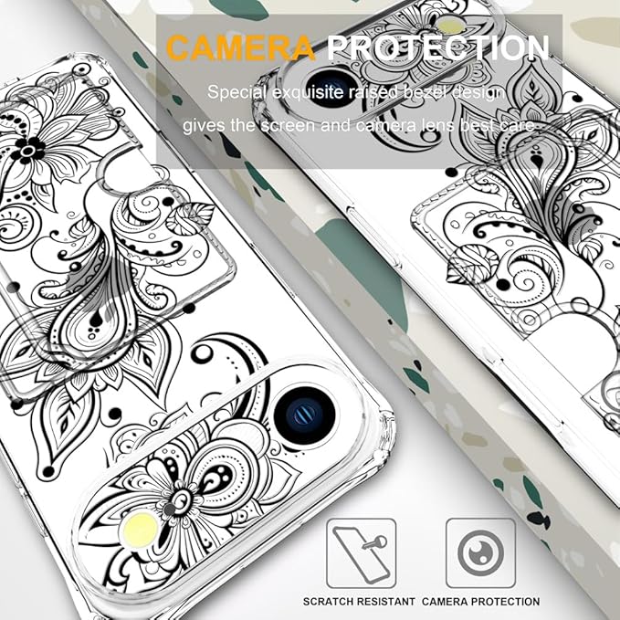 Compatible with iPhone 17 Air Case Card Holder for Women Cute Design,Wallet Phone Cases Transparent Cool Kawaii Protective (Clear Black Henna Flower)