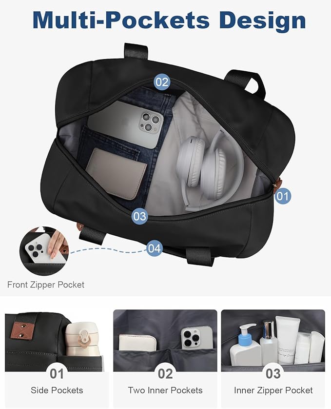 Pritent Travel Duffle Bag, Waterproof Weekender Overnight Hospital Bags for Women Men with Toiletry Bag Lightweight Carry on Personal Item Duffle Gym Bag for Travel, Airplanes, Sports