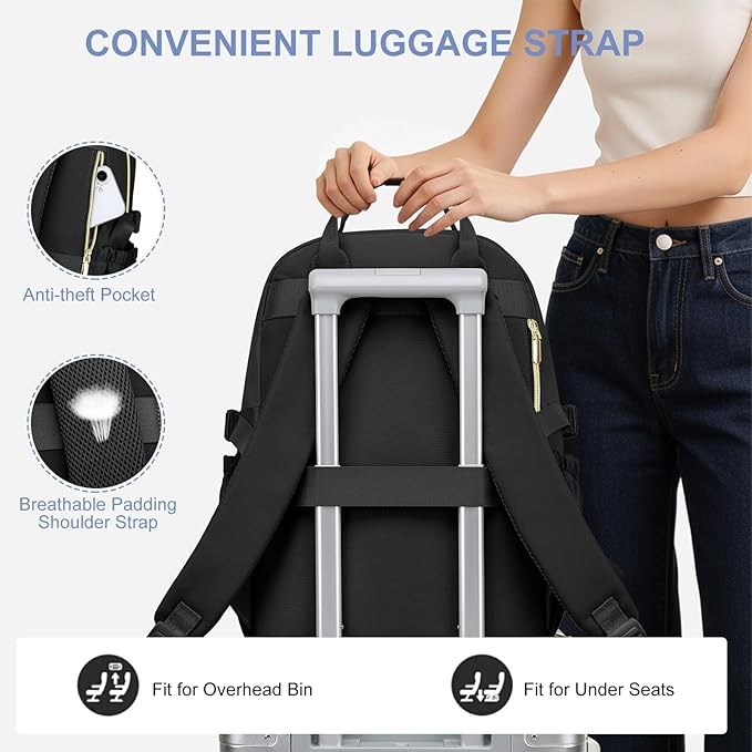Women Laptop Backpack College Bookbag: 15.6 inch Backpacks with Pouch Pocket for Large Capacity Cup Travel Waterproof Book Bag Anti-theft Casual Work Bookbags for Teacher Nurse Black