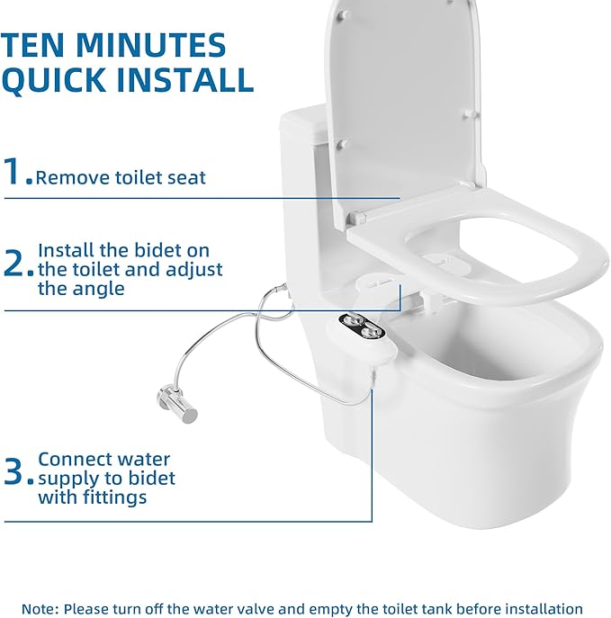 Ultra-Slim 3-in-1 Bidet Attachment for Toilet, Self-Cleaning Dual Nozzles for Posterior & Feminine Wash, Adjustable Water Pressure, Easy Install (Black)