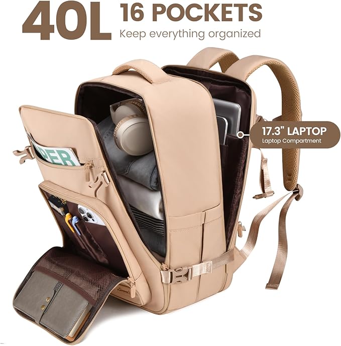 LOVEVOOK Travel Backpack For Women,40L Carry On Backpack Flight Approved,TSA Personal Item Travel Bag Fits 17 Inch Laptop,Business Weekender Overnight Daypack with Toiletry Bag and Cubes
