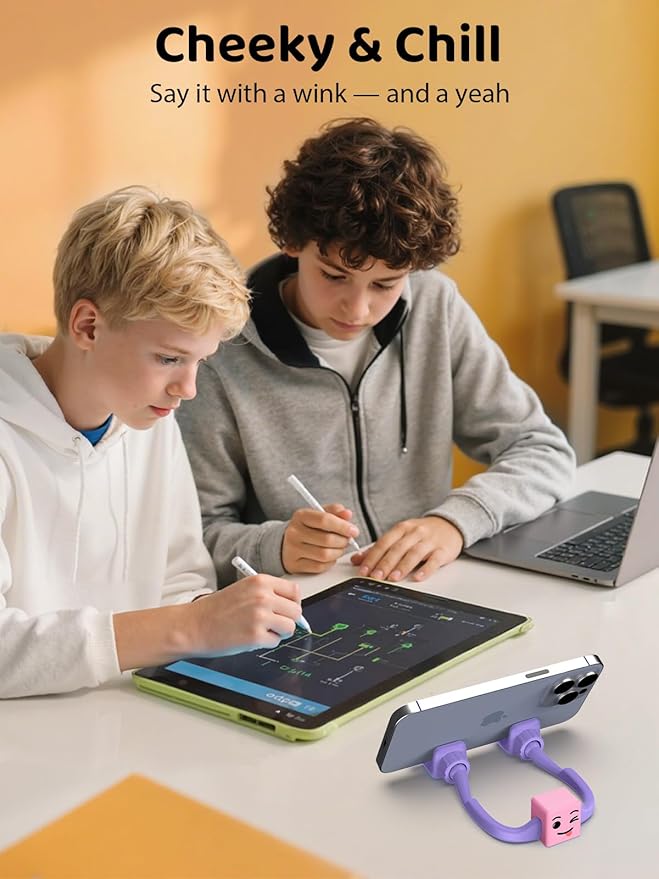 Stocking Stuffers for Teen Boys Cell Phone Stand: 2Pack Purple Green Rock Gesture Phone Stand for Desk with 2Pack Dual Yellow&Pink Mood Cube Gifts for Christmas Adults Men Cool Gadgets Cute Thing