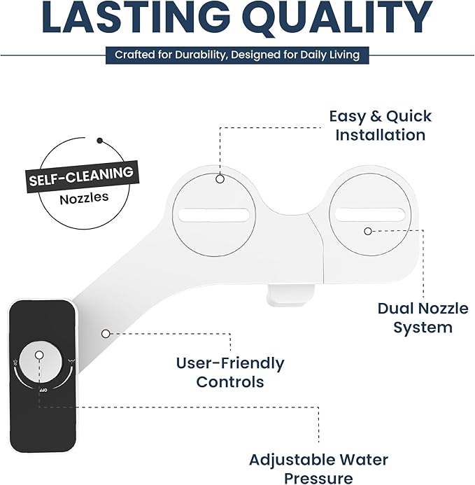 Epica Bidet for Toilet Seat – Warm Water, Adjustable Pressure & Temperature Control, Handheld Sprayer, Easy Installation, Portable Eco-Friendly Bidet for Men & Women, Toilet Hygiene Solution
