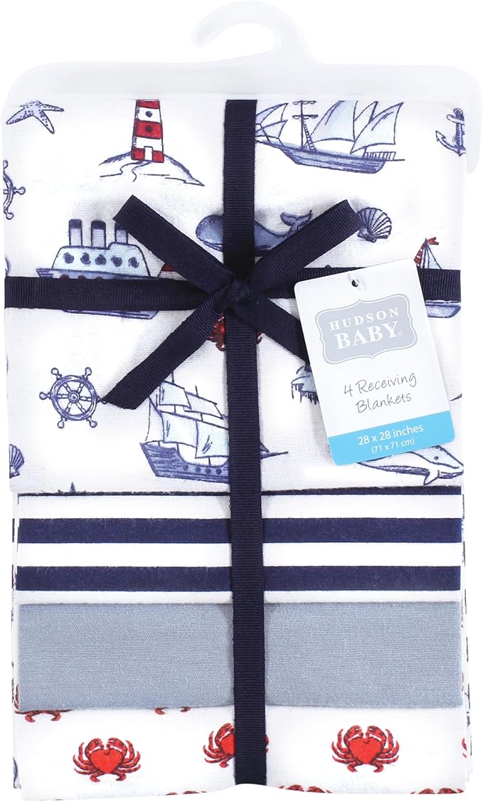 Hudson Baby Unisex Baby Cotton Flannel Receiving Blankets, Lighthouse, One Size (Pack of 2)