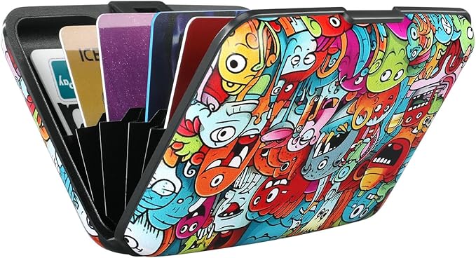ELFISH RFID Blocking Credit Cards Holder Aluminum Wallet Metal ID Case for Men Women(Monsters)