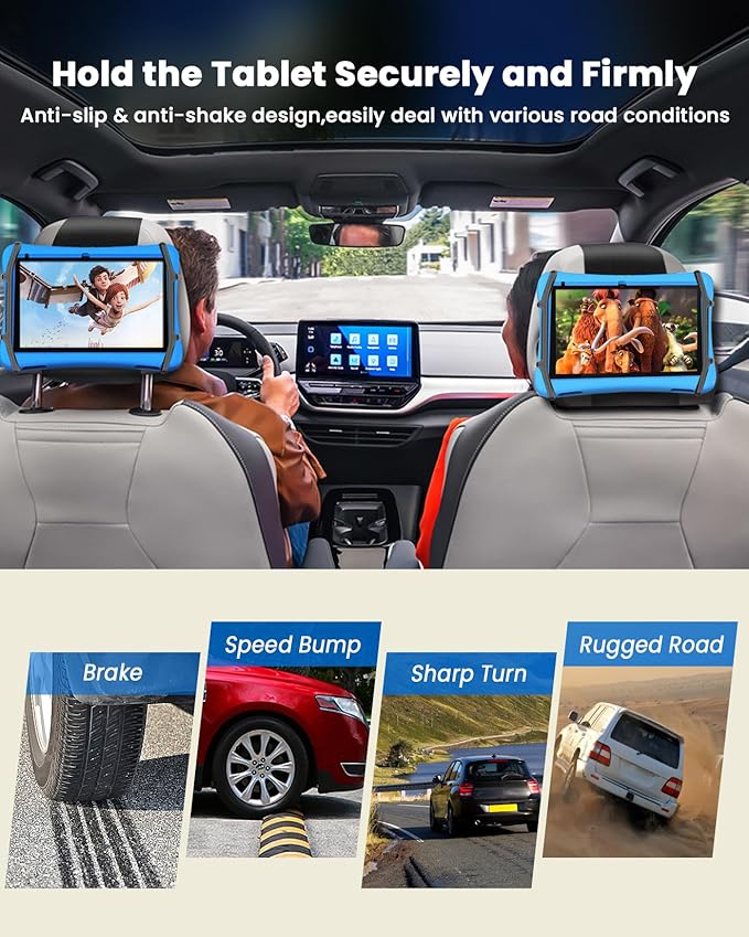 WONNIE Tablet Holder for Car, Upgraded iPad Holder for Car Mount Headrest, iPad Mount Back Seat for Kids with Anti-Slip Strap, Silicone Holding Net/Fits All 7-12.9'' Tablets