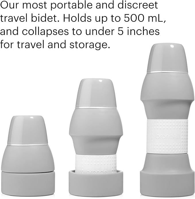 Brondell Bidet GoSpa Collapsible Travel Bidet, Compact and Discreet, with Travel Bag, 500ml, in Gray