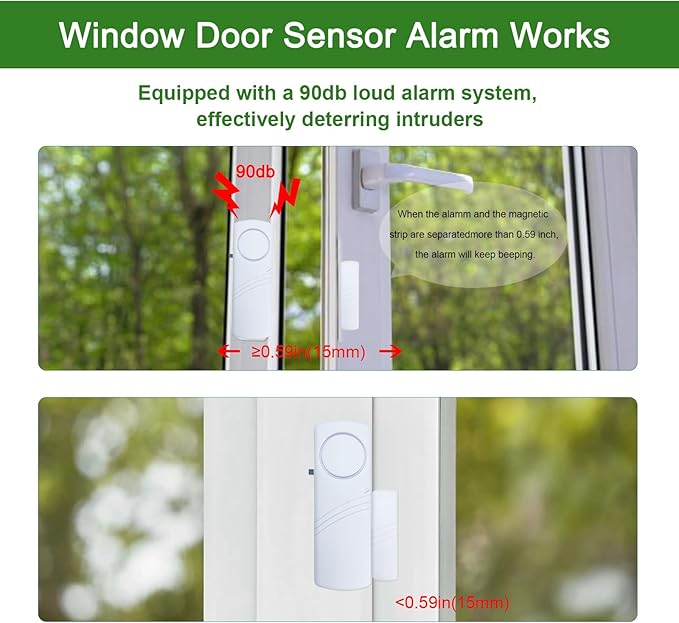 Door Window Alarm, 90dB Door Alarms Sensor for Kids Safety, Home Security, Door Window Burglar Alarm, Window Pool Alarms for Home, Apartments, Offices, Hotel Rooms (25pack)