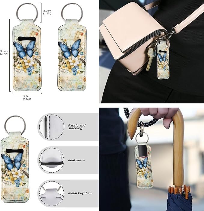 Suobstales 3Pcs Travel Bottles Keychain Holder Set,Travel Bottle Sleeves+Neoprene Chapstick Holders+Lanyard Keychain