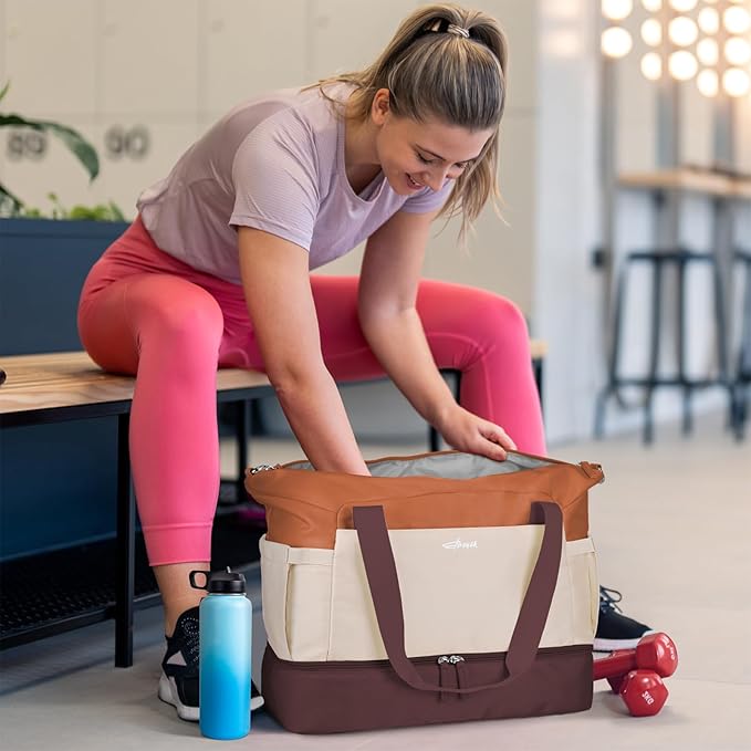 ETRONIK Gym Bag for Women, Personal Item Travel Bag with Shoes Compartment, Weekender Overnight Duffel Bag with Wet Pocket, Carry On Bag for Women, Travel, Gym, Weekend