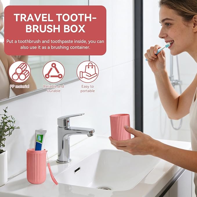Cyrank Toothbrush Travel Case, Portable Toothbrush Cup Case Box Container Plastic Travel Tooth Brush Box Tooth Brush Holders for Traveling(Pink)