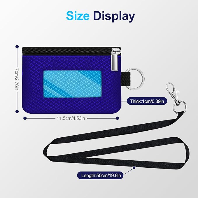 Minimalist RFID Blocking Small Wallet with ID Window,WaterResistant Zip Id Case Wallet with Lanyard Keychain for Cards,Cash,Travel,Women,Men (Sapphire Blue/Lake Blue)