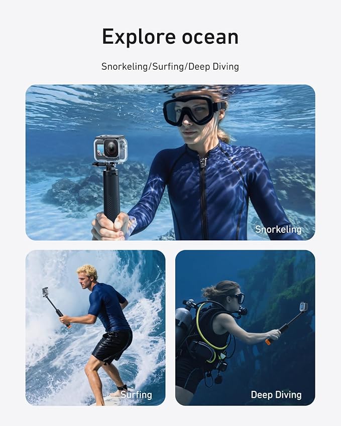 TELESIN Waterproof Case With Floating Stick for DJI Action 5 Pro Action 4/3 Camera, with Anti-Fog Underwater Housing Shell Cage Supports 60M/196FT Deep Diving Scuba Snorkeling with Quick Release Screw