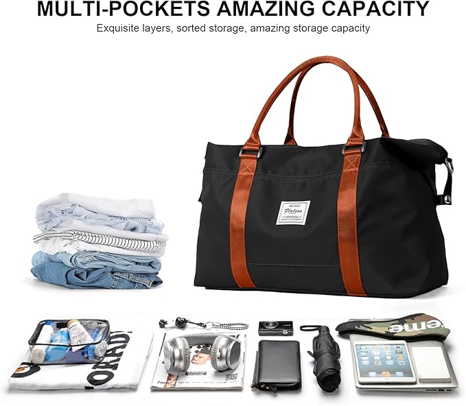 HYC00 Travel Duffel Bag,Carry-on Overnight Weekender Bags for Women,Sports Tote Gym Bag with Wet Pocket
