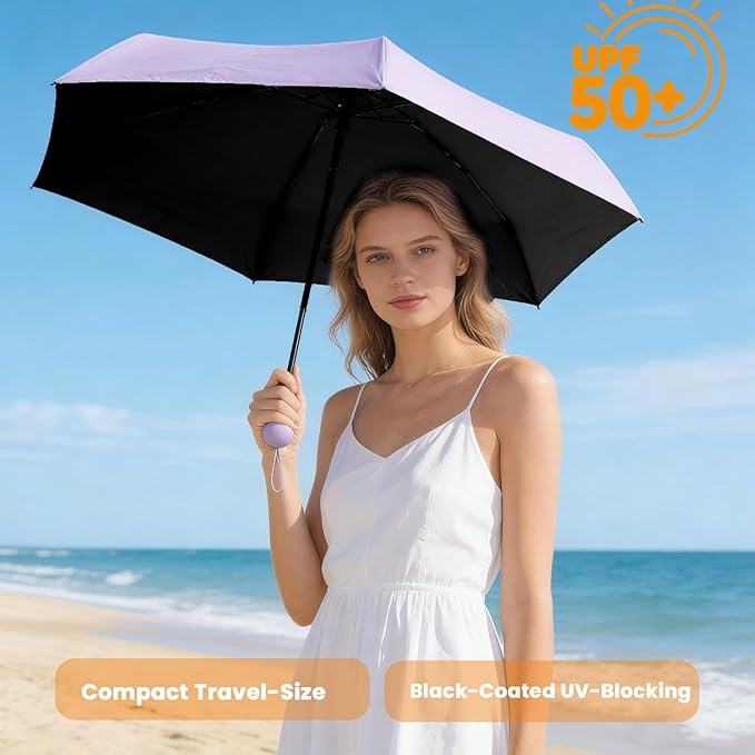 MRTLLOA Travel Essentials Mini Umbrella with Case for Purse - Small Compact & Lightweight, UV Sun Protection, Manual Open/Close for Pocket Umbrella(Women/Men/Kids)
