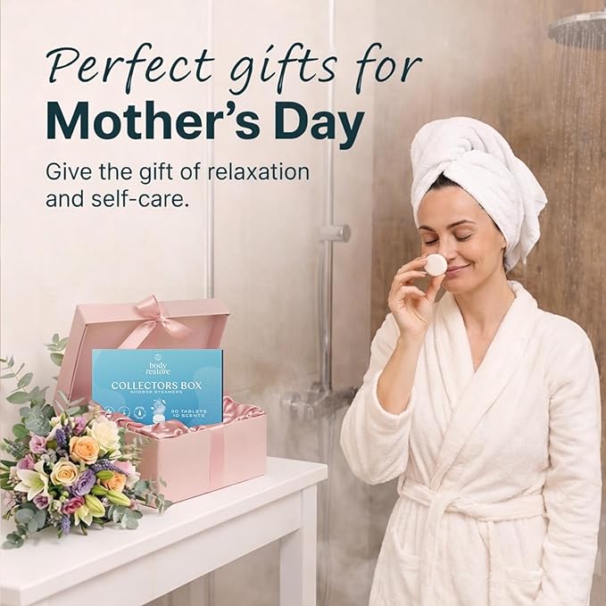 Body Restore Shower Steamers Aromatherapy 30 Pack – Mothers Day Gifts for Mom, Birthday Gifts for Women and Men, Relaxation Stress Relief Self Care – Collectors Box