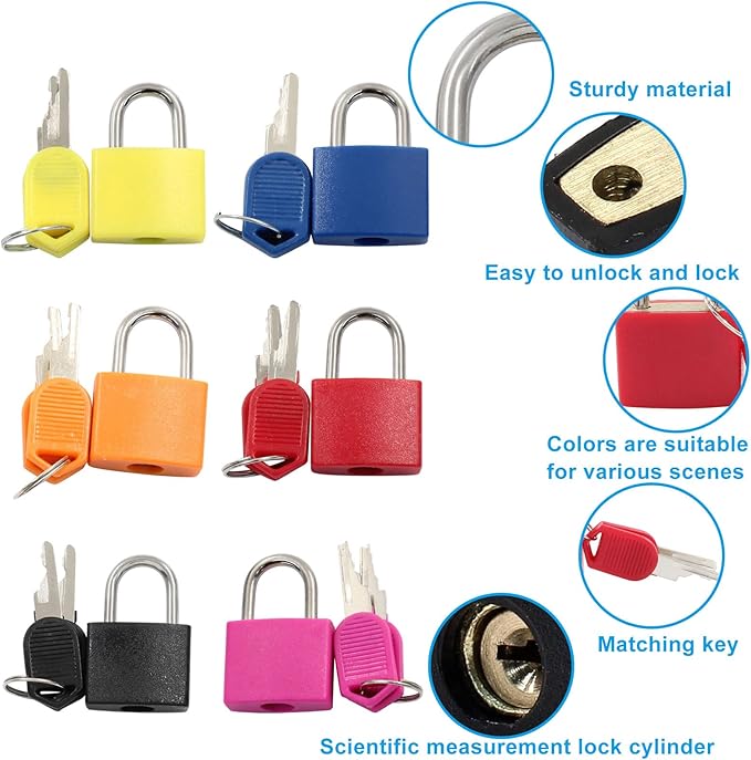 Waziaqoc 12 Pcs Luggage Locks with Keys, Small Suitcase Padlock, Mini Metal Padlock for Travel Bags, School Gym Locker, Toolbox