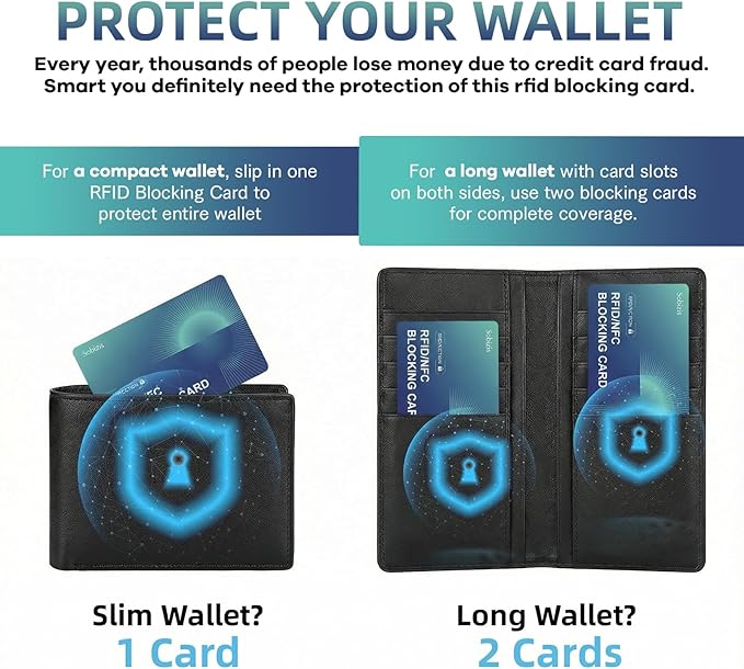 RFID Blocking Cards,Contactless NFC Debit Credit Card Passport ID Card Protector,Slim RFID Card Blocker for Wallet Safe Card Shield, Anti-Theft& Scam, Credit Card Fraud Shield-2 Pack