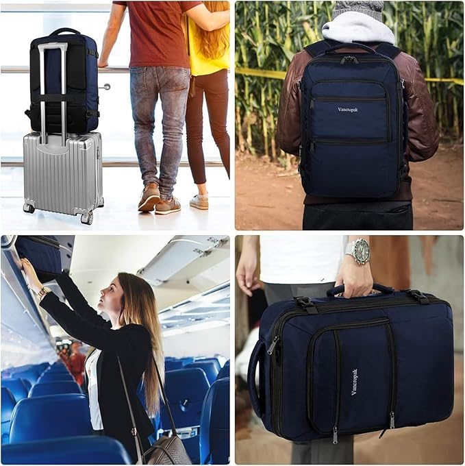 Vancropak 35L Traveling Backpack, Airplane Approved Travel Carry on Bag hand luggage, Water Resistant Lightweight Luggage Suitcase Backpack Overnight Weekender Business Daypack Bag for Men Women, Blue