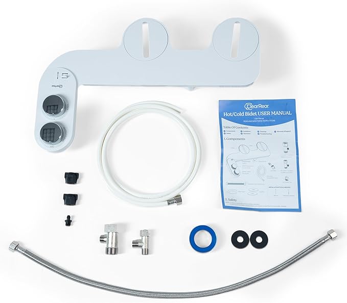 CLEAR REAR Bidet Attachment for Toilet Seat -Non-Electric with Self Cleaning Nozzles, Leak Proof Connectors, Adjustable Water Spray, Rear & Feminine Wash - Toilet Bidet Upgrades (Cold & Warm Water)