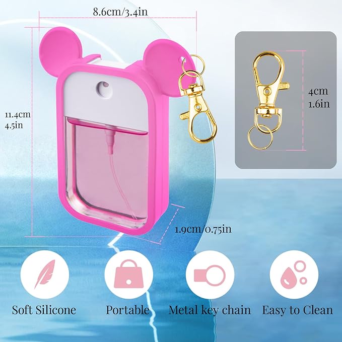 TERPINK 2 Pack Silicone Case Compatible with Touchland Hand Sanitizer Spray 1 fl oz, Mouse Design Protective Case with Keychain, Hand Sanitizer Spray Accessory (Blue+Hot Pink)