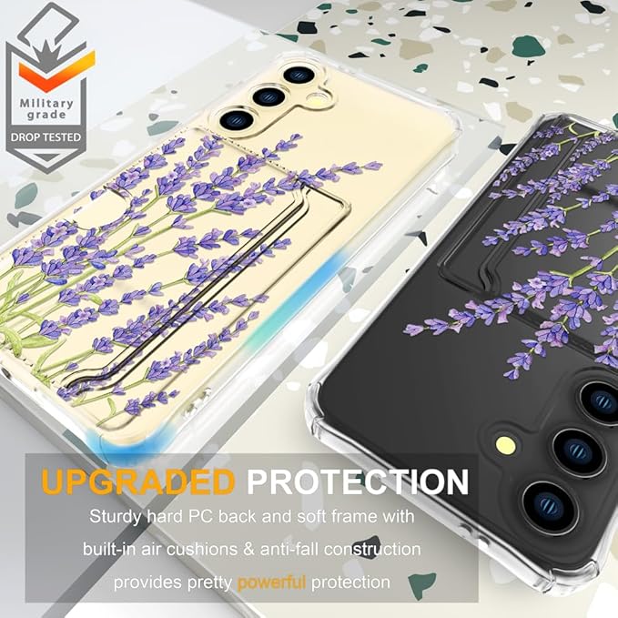 Compatible with Samsung Galaxy S24+ Plus / S25+ Plus Case Card Holder for Women Cute Design,Wallet Phone Cases Transparent Cool Kawaii Protective (Clear Purple Lavender)