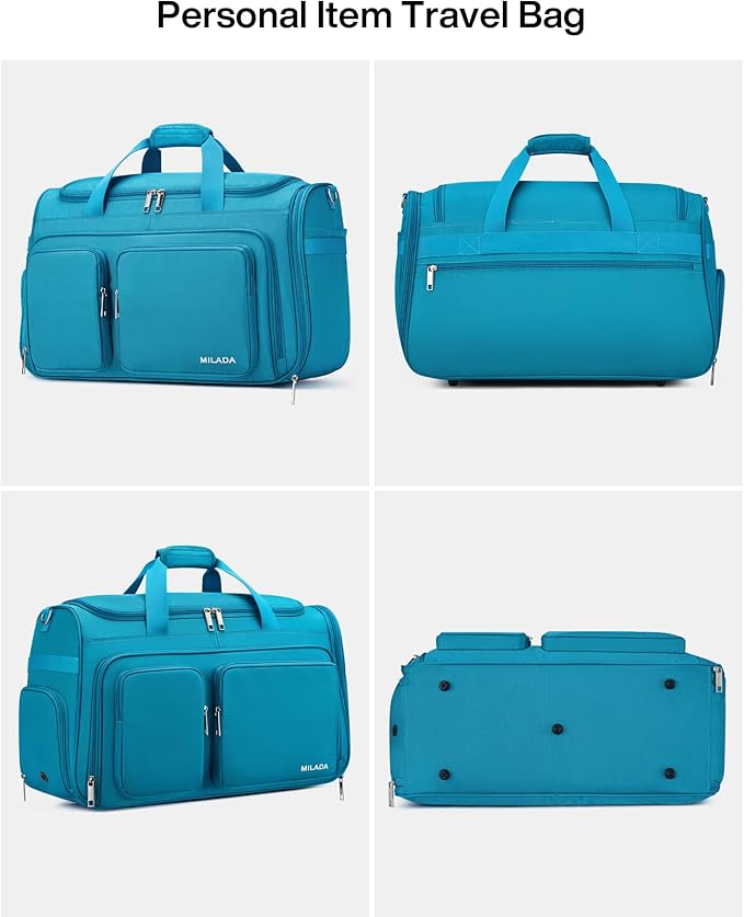 MILADA Carry On Luggage Bags for Travel Lightweight Personal Item Travel Bag Foldable Large Duffle Bag for Travel Tote Overnight Bags for Women Mens Weekender Bags, Caribbean Blue